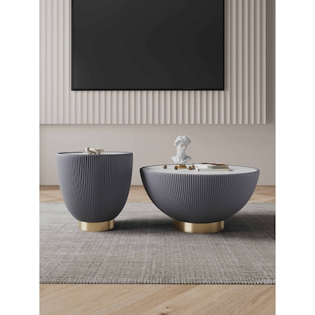 Manhattan Comfort Anderson Coffee Table and End Table 2.0 in Grey - Set of 2 2-AT01-GY